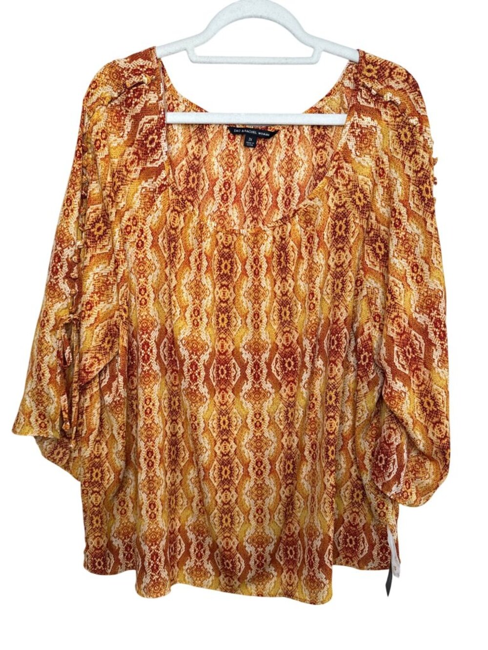 Zac & Rachel Women’s Plus 2X Snakeskin Print Peasant Blouse 3/4 Sleeve Boho Top